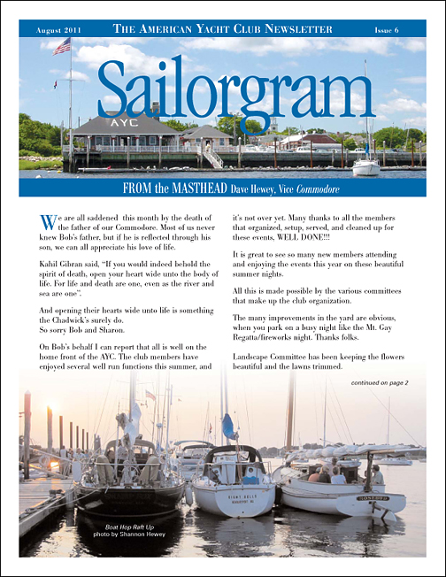 Monthly PDF newsletter for the American Yacht Club