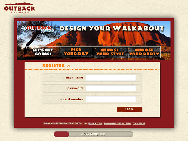 A proposed landing page for the Outback restaurant